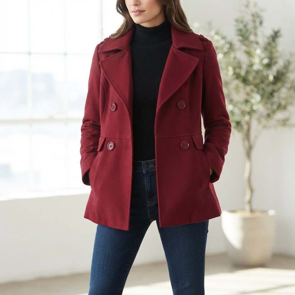 Kenneth Cole Reaction Women's Red Double Breasted Pea Coat, Size 8